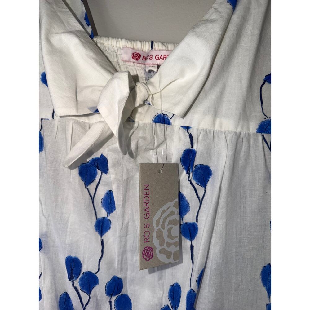 NWT RO'S GARDEN DRESS FANNY LONG MAXI BLUE LEAF 100% COTTON BEACH MILKMAID BOHO - Picture 7 of 12
